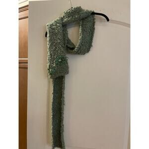 Scarf - safe green  with matching appliqué at the end handknit 5”+wide.